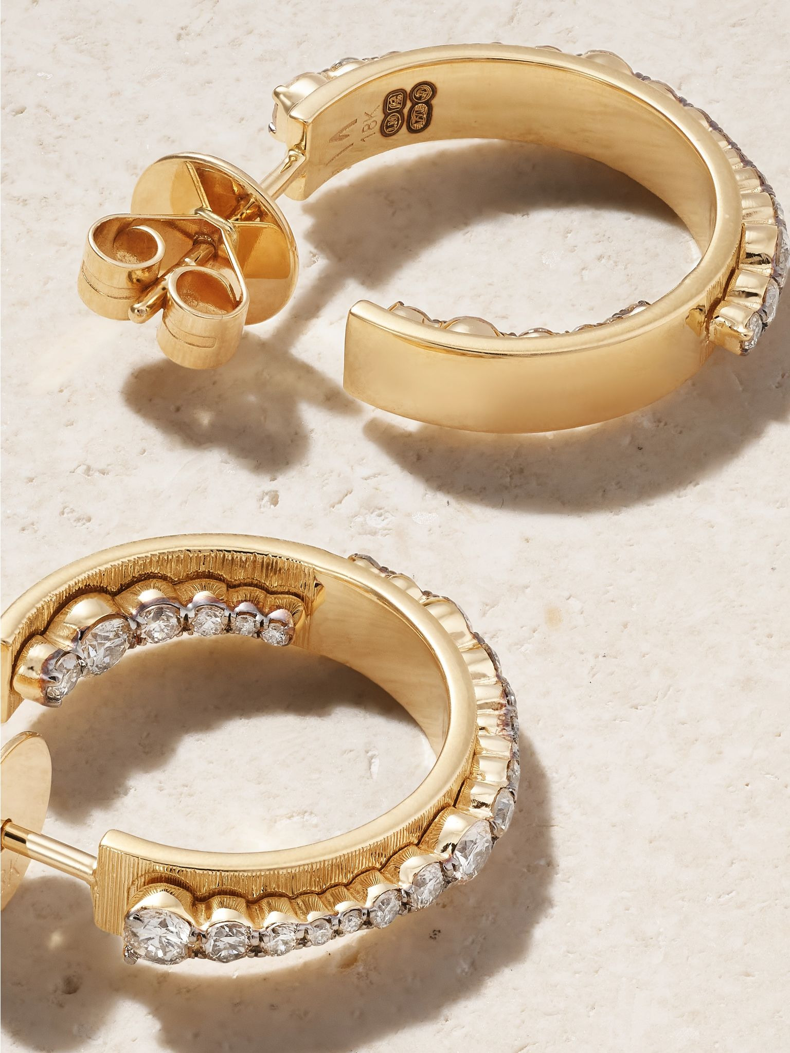 Inside Out Ripple 18-karat gold, rhodium-plated and diamond hoop earrings Gold - 3