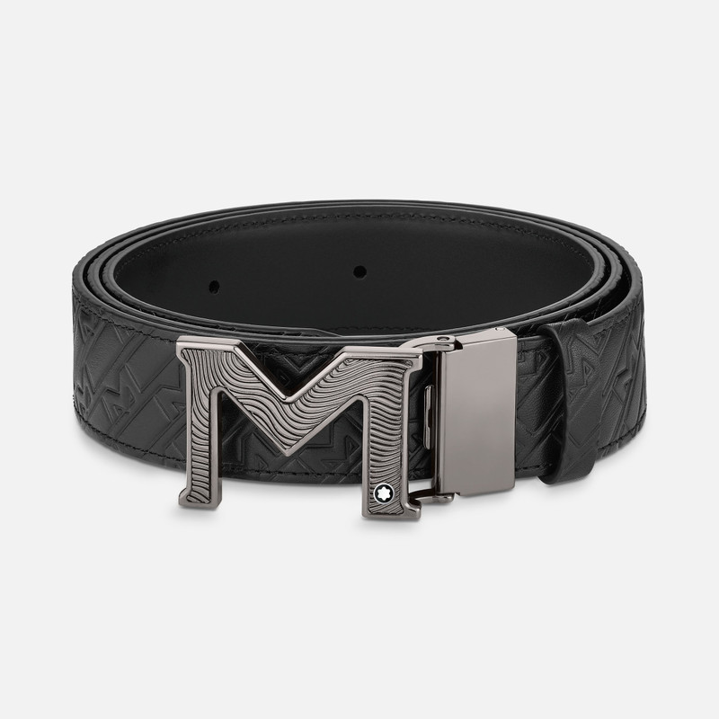 M buckle embossed black/plain black 35 mm reversible leather belt 1