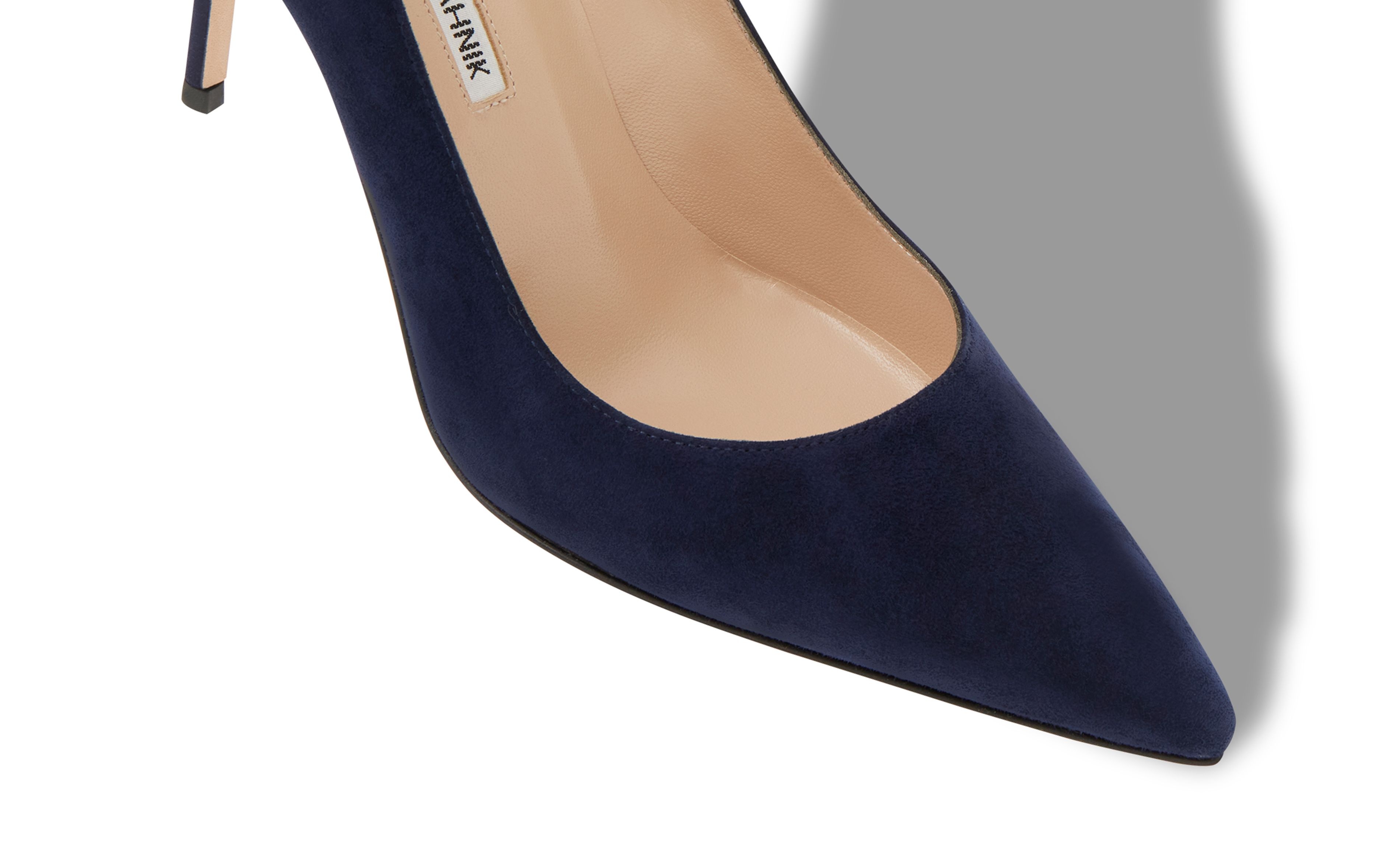 Navy Blue Suede Pointed Toe Pumps - 4