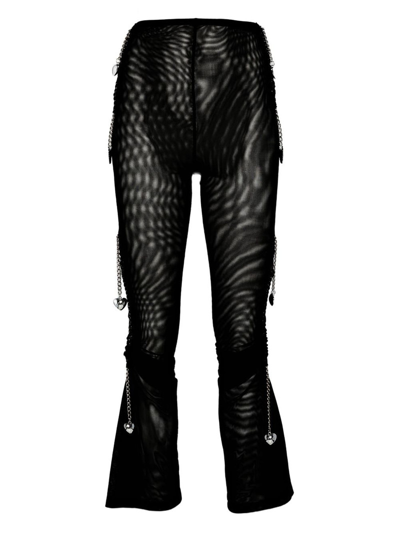 chain-embellished mesh flared trousers 1