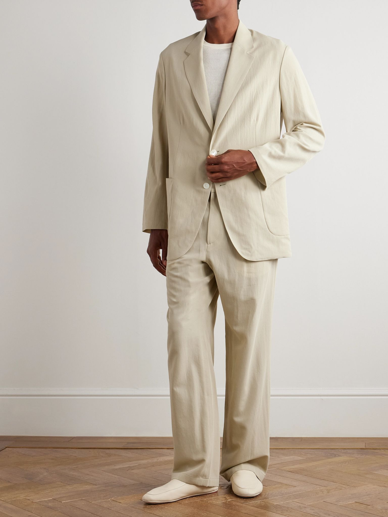 Oversized Cotton and Wool-Blend Gabardine Blazer Cream - 2