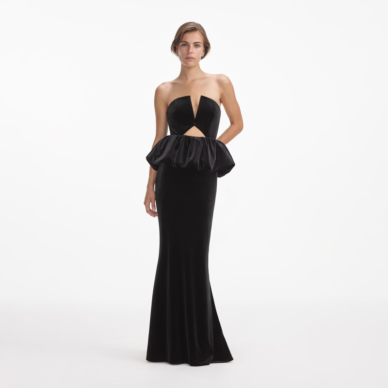 Black Velvet Peplum Maxi Dress - 1