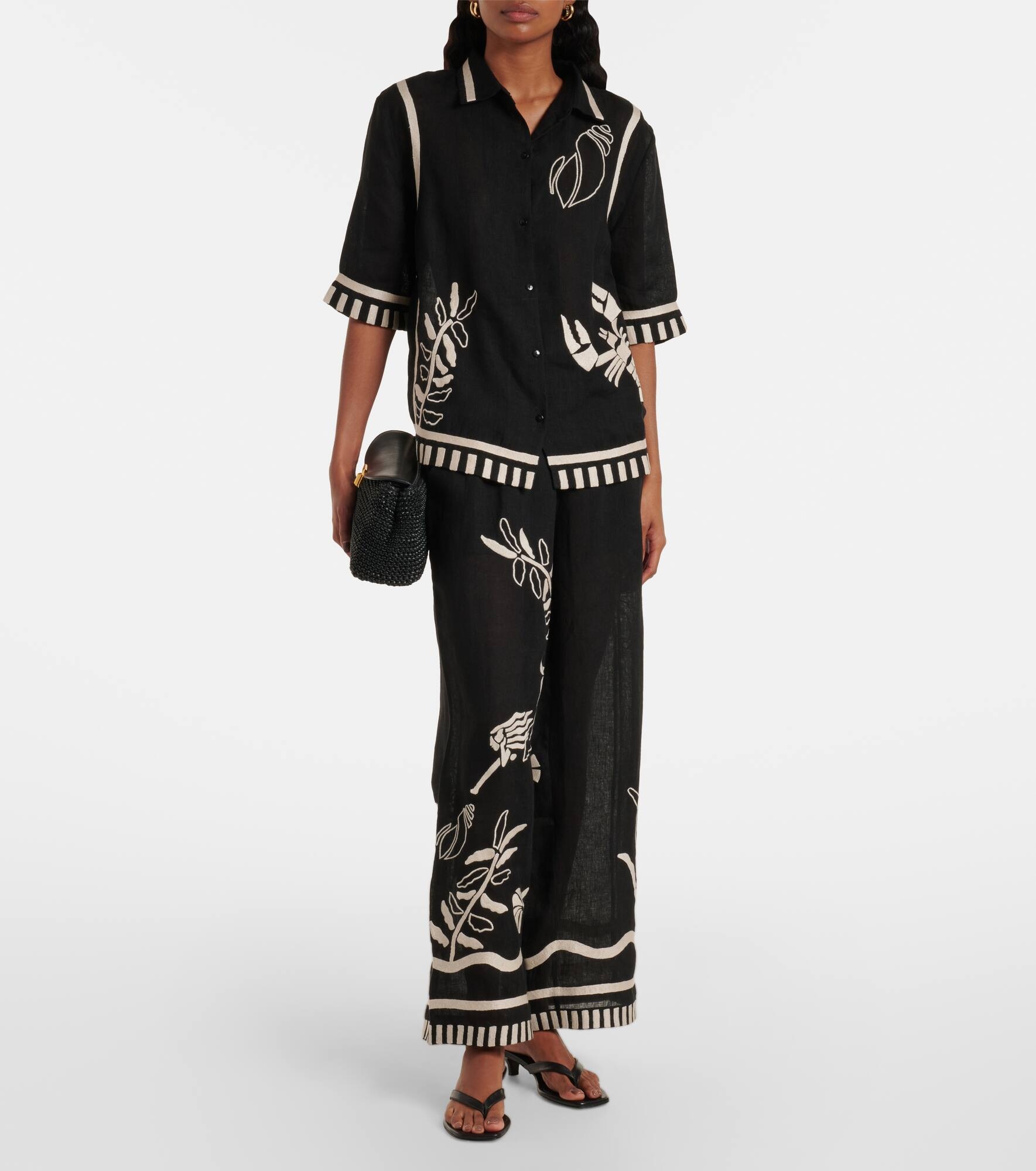 Crab embroidered linen shirt - 2