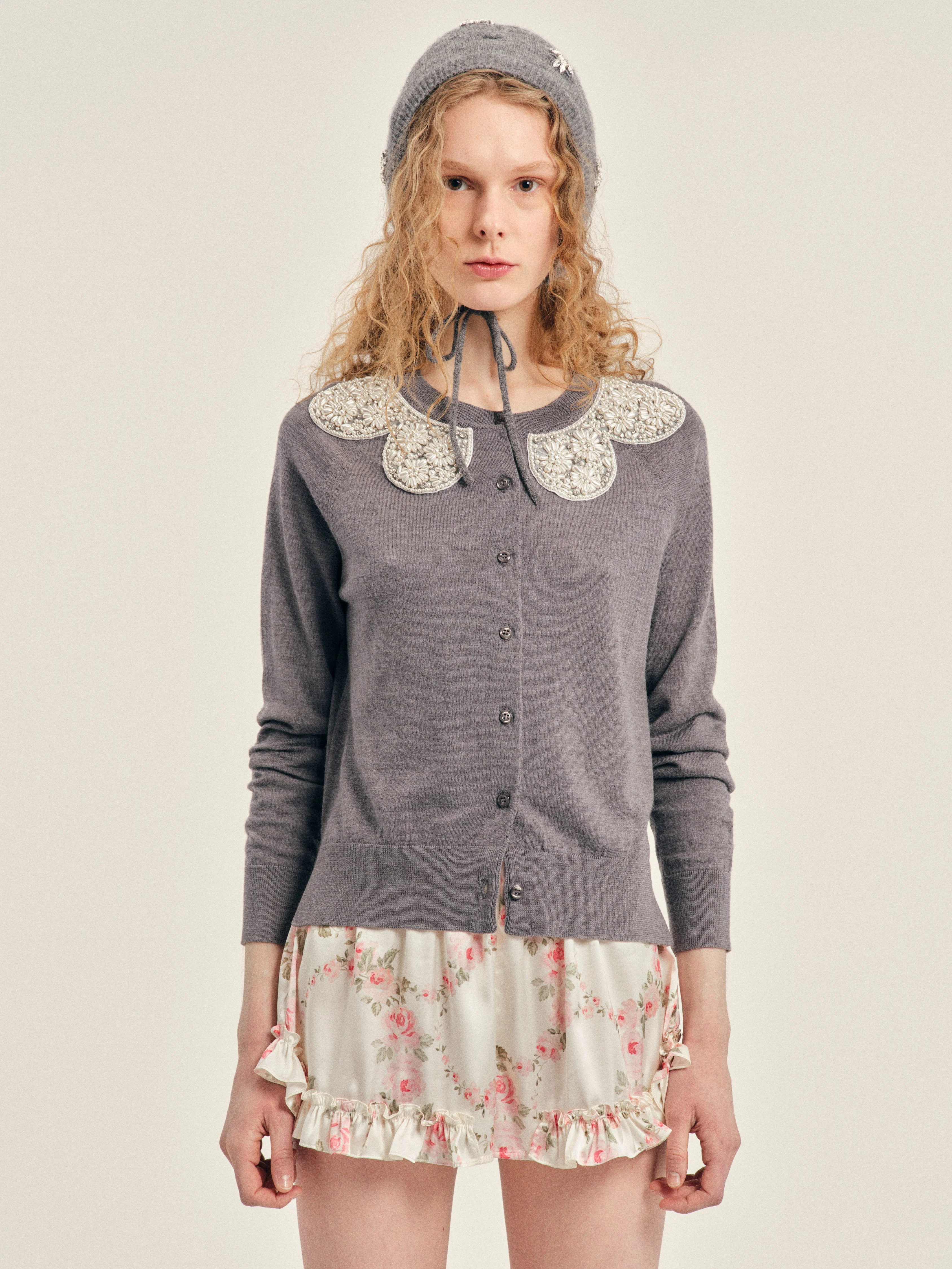 Turbo Embellished Classic Merino Silk Cardigan - 1