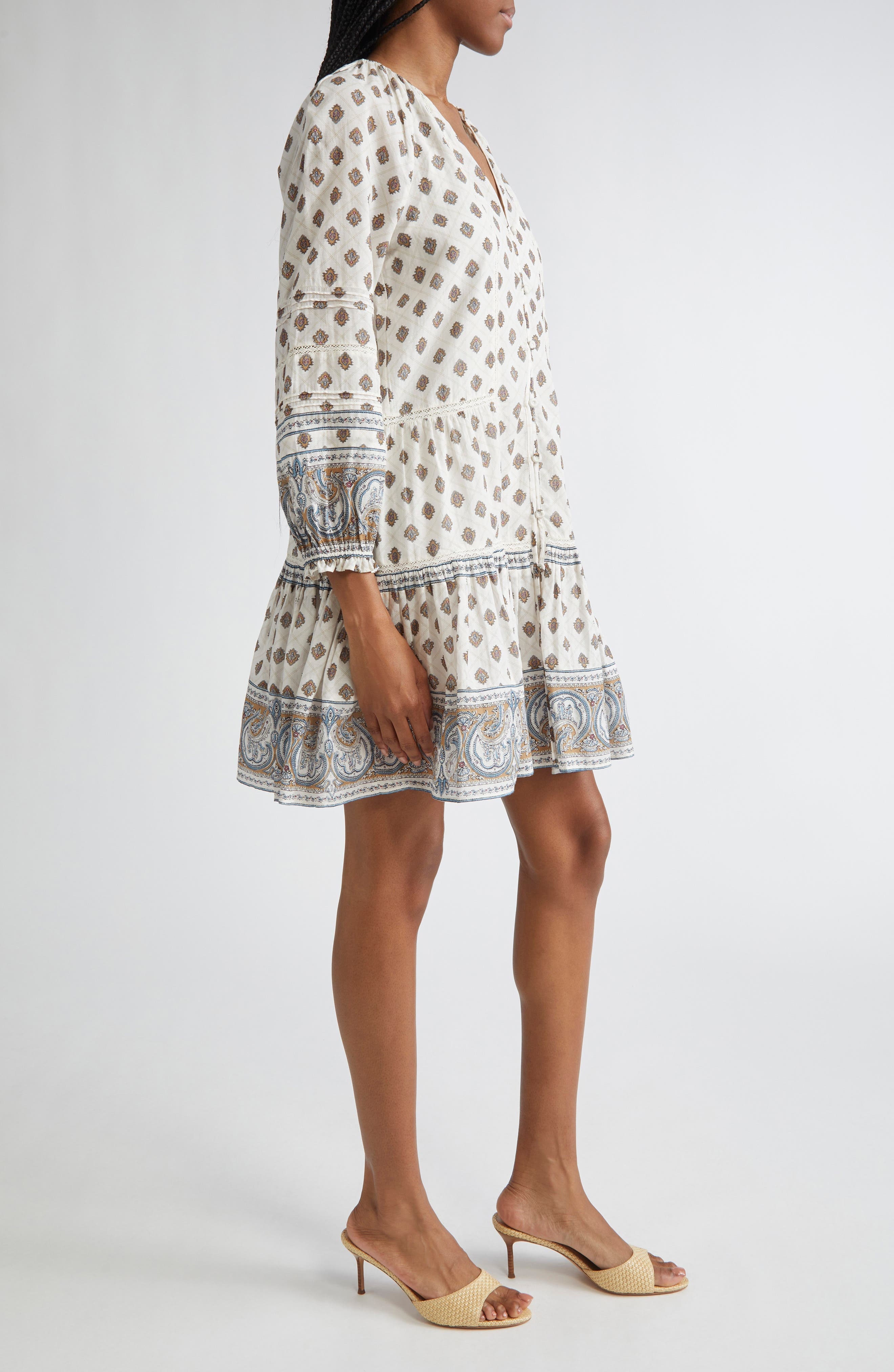 Veronica Beard Belissa Puff Sleeve Cotton Blend Dress in Dove Multi at Nordstrom - 3
