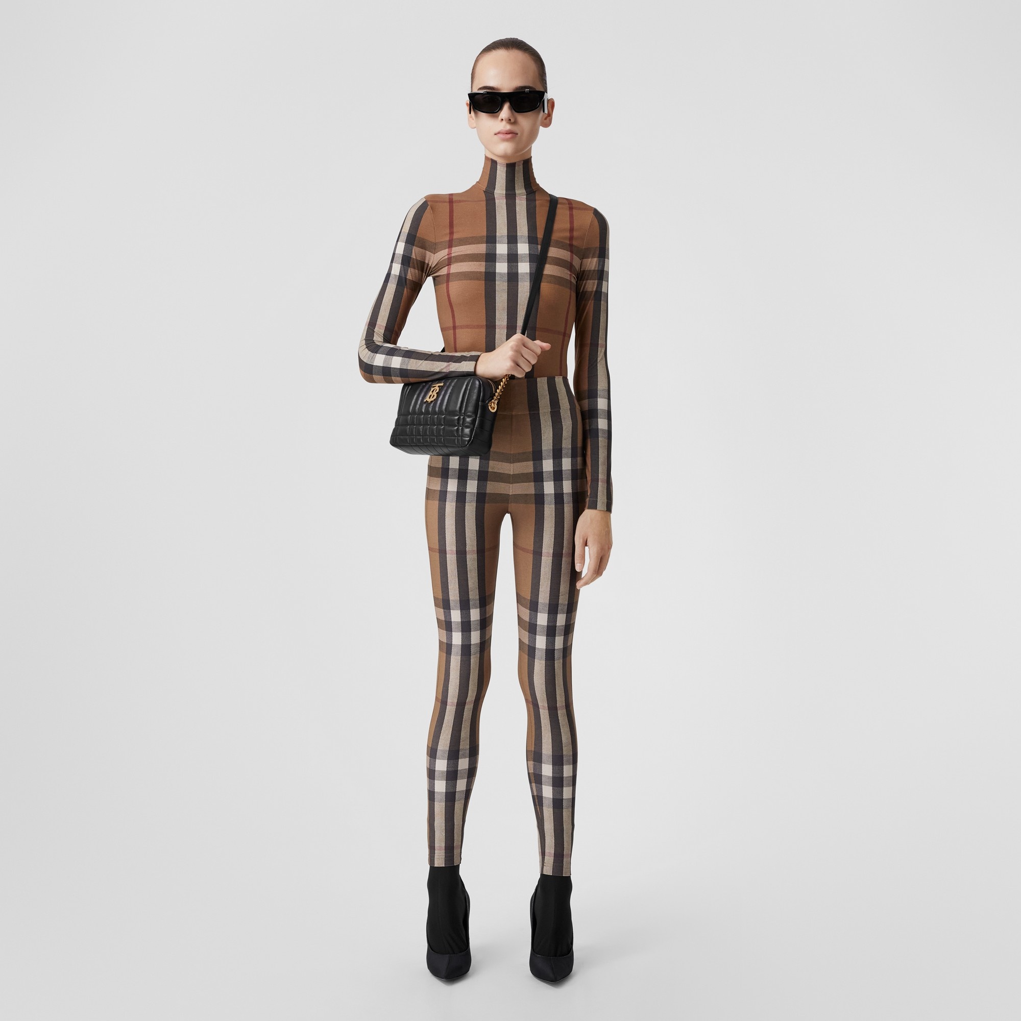 Checked stretch-jersey leggings