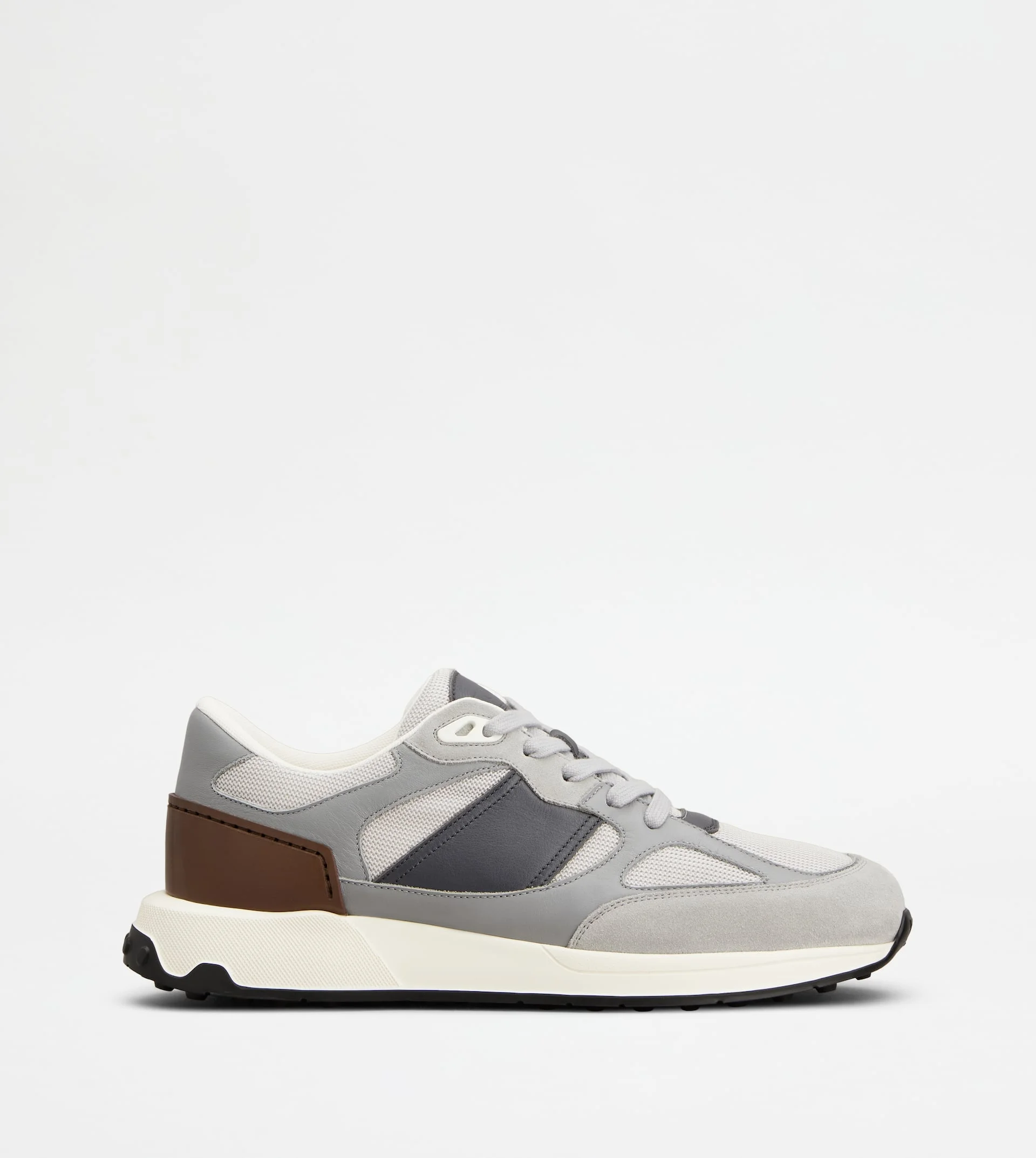 SNEAKERS IN LEATHER AND FABRIC - GREY, BROWN - 1