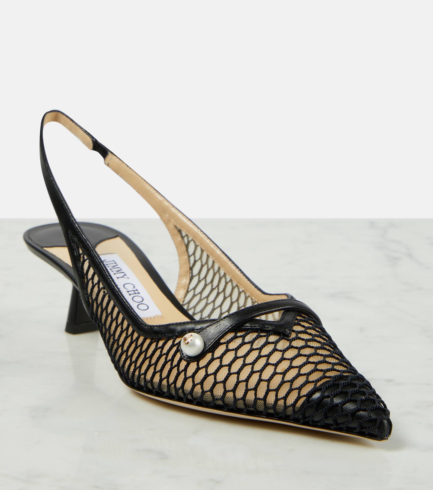 Amita leather-trimmed slingback pumps - 6