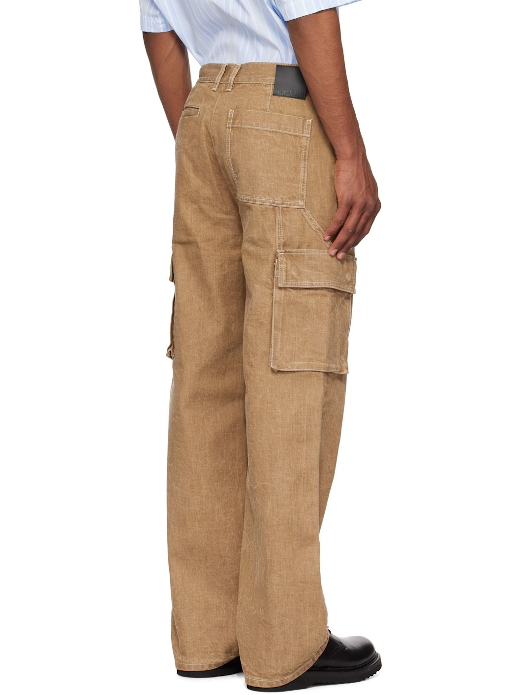 Tan Peek-A-Boo Denim Cargo Pants - 3