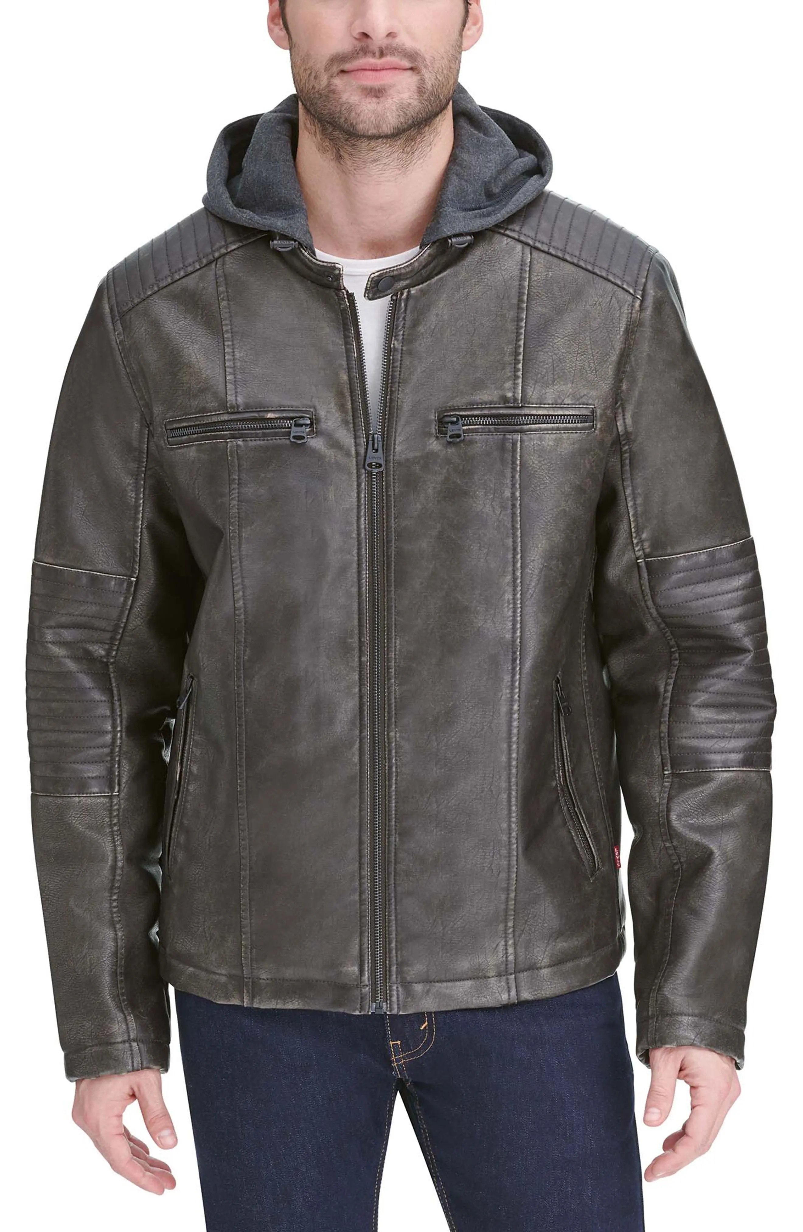 Faux Leather Hooded Moto Racer Jacket - 8