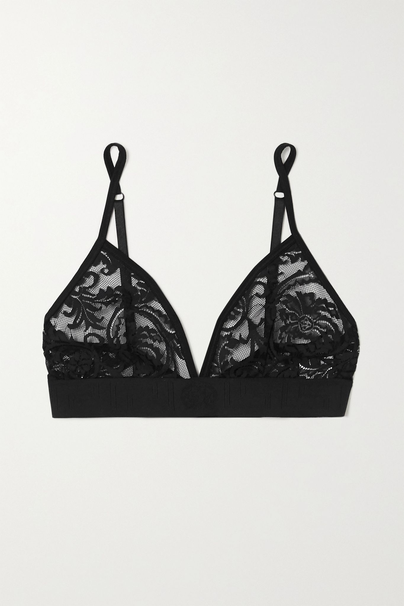 Jacquard-trimmed stretch-lace soft-cup triangle bra - 1