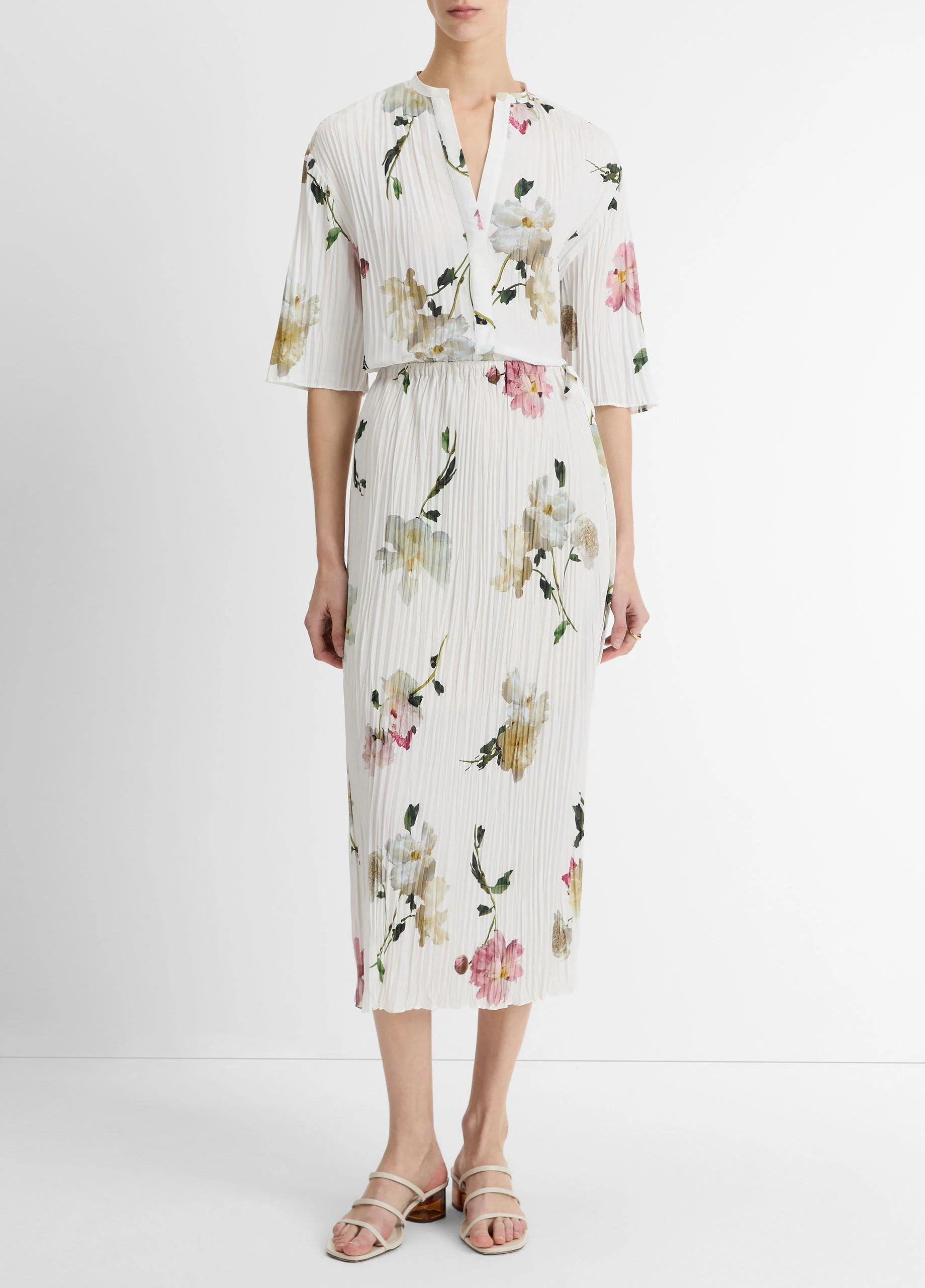 Wilted Peony Pleated Side-Tie Skirt - 1