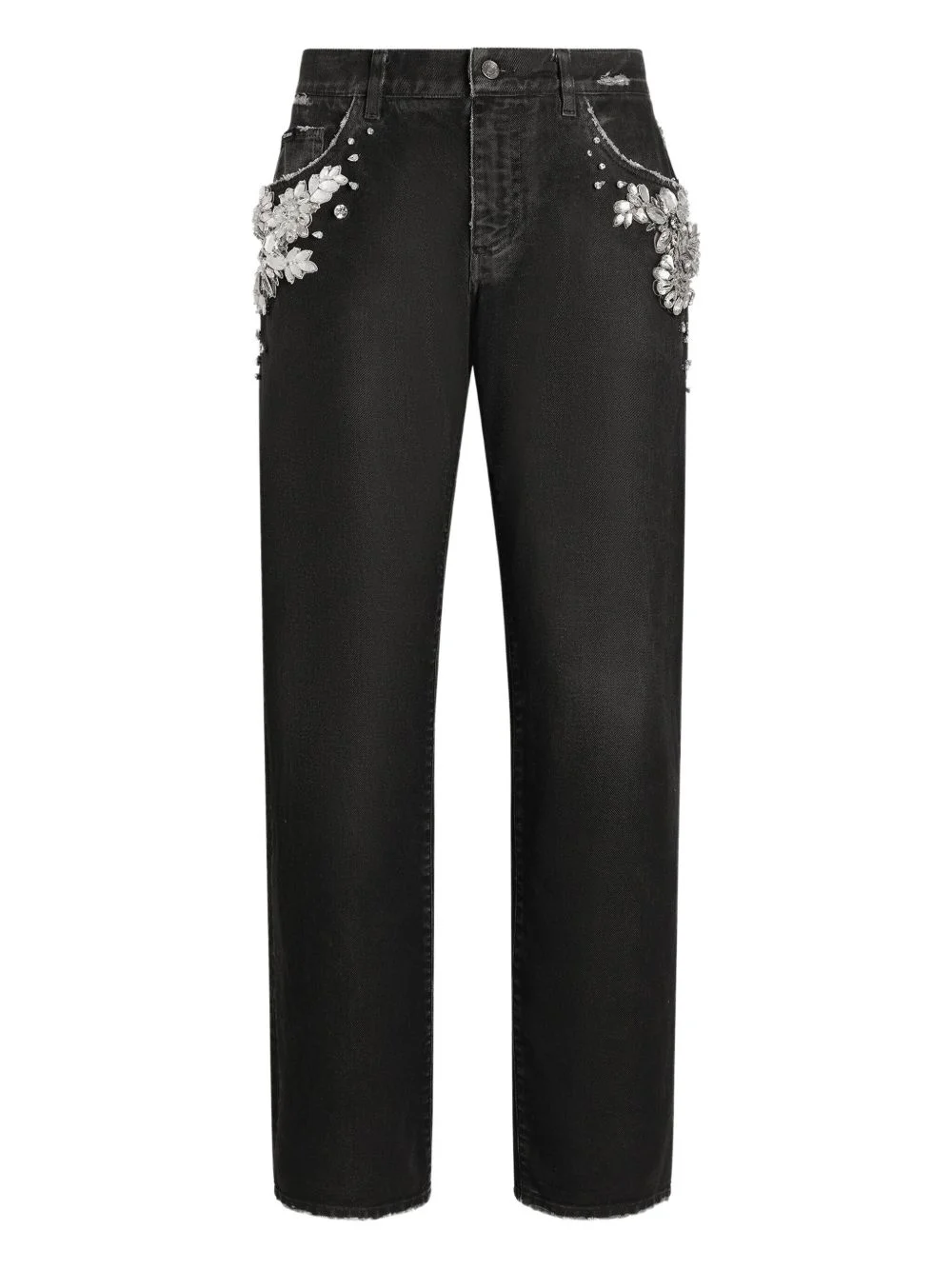 embroidered crystal-embellished jeans - 1