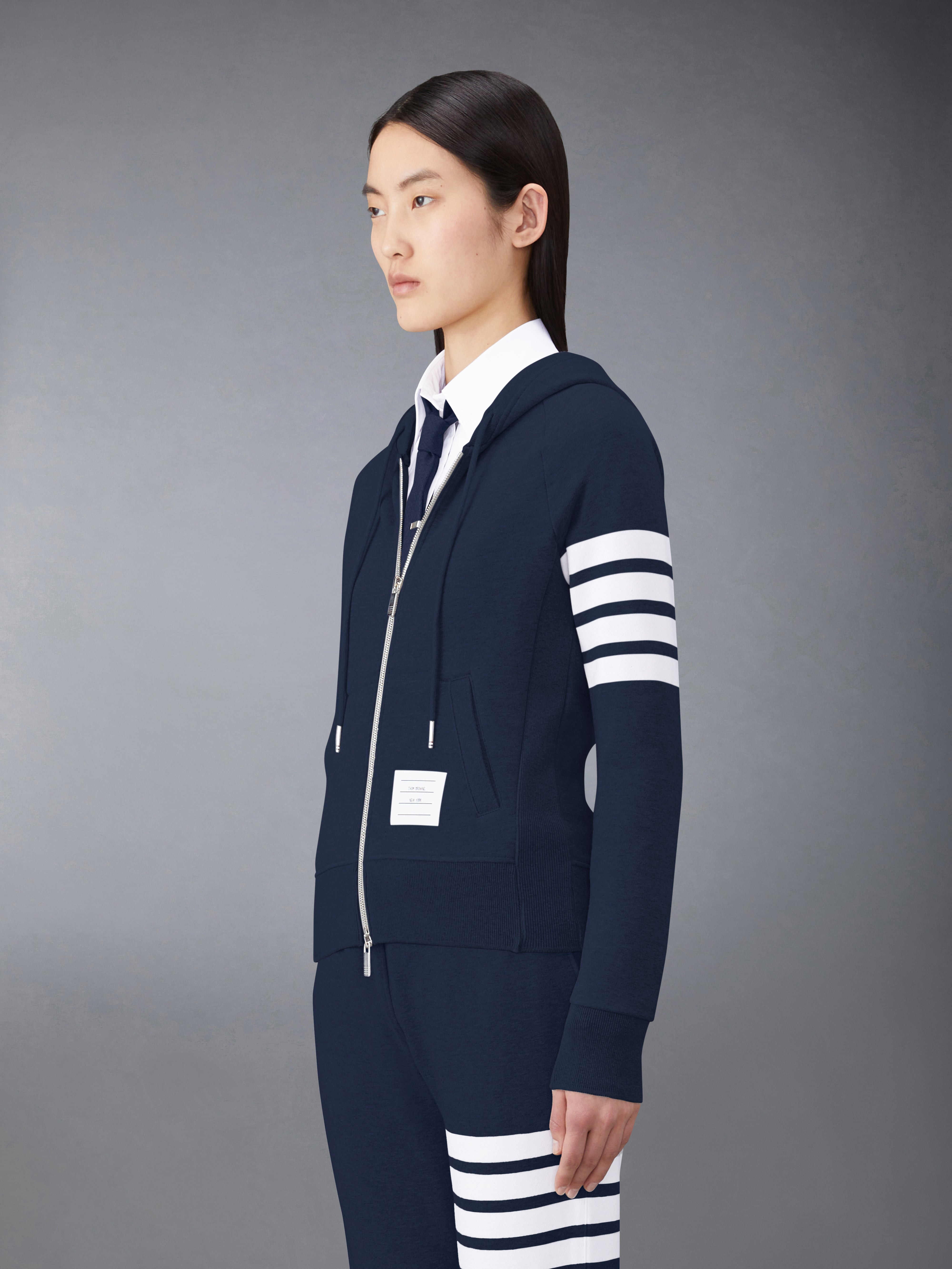 Navy Loopback Jersey Knit Engineered 4-bar Stripe Classic Hoodie - 2