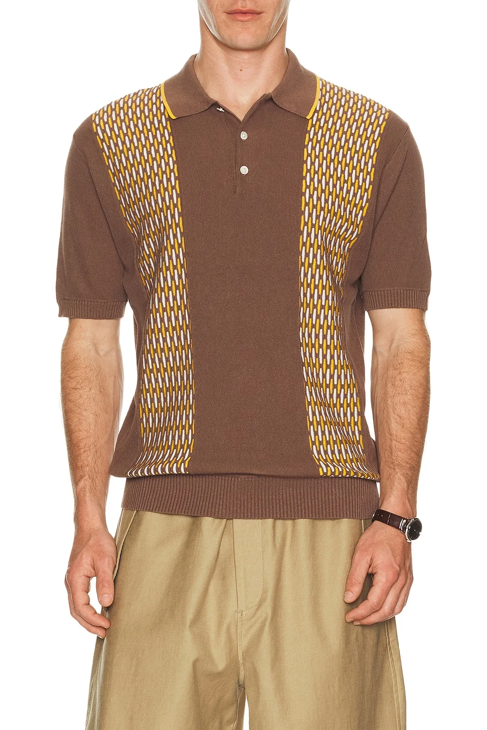 Knit Polo Front Stripe Jacquard - 1