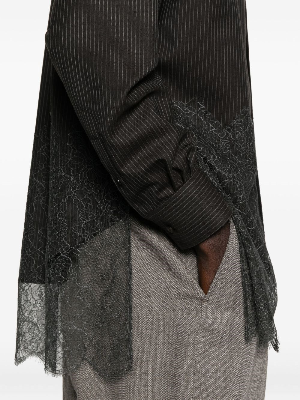 Black pinstriped wool shirt with lace - 5