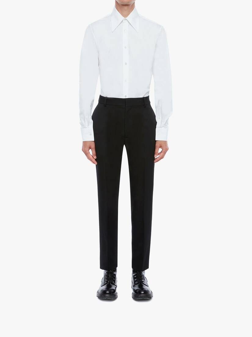 Japanese Barathea Wool Cigarette Pants in Black - 3