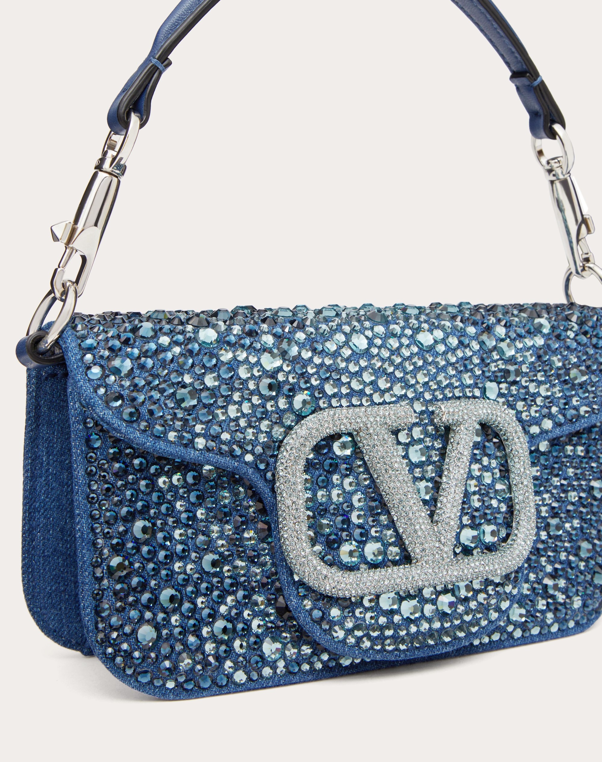 SMALL VALENTINO GARAVANI LOCÒ DENIM SHOULDER BAG WITH RHINESTONES - 7