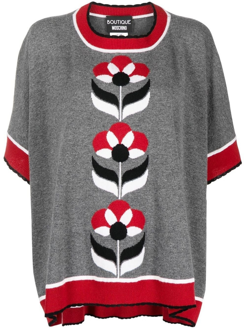 intarsia-knit floral poncho top 1