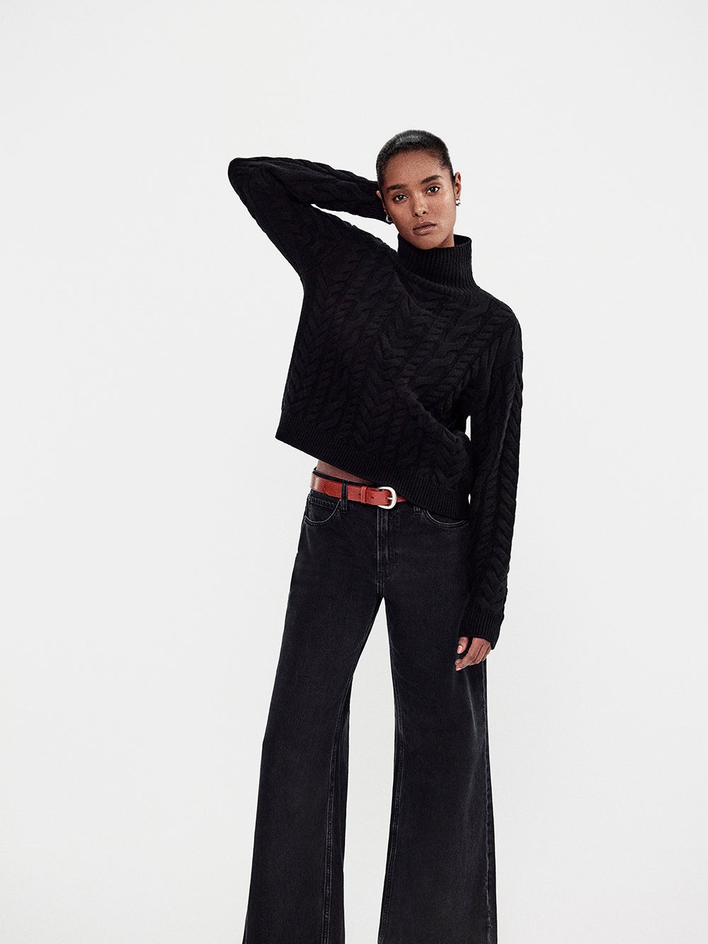 Cable Knit Turtleneck in Black - 2