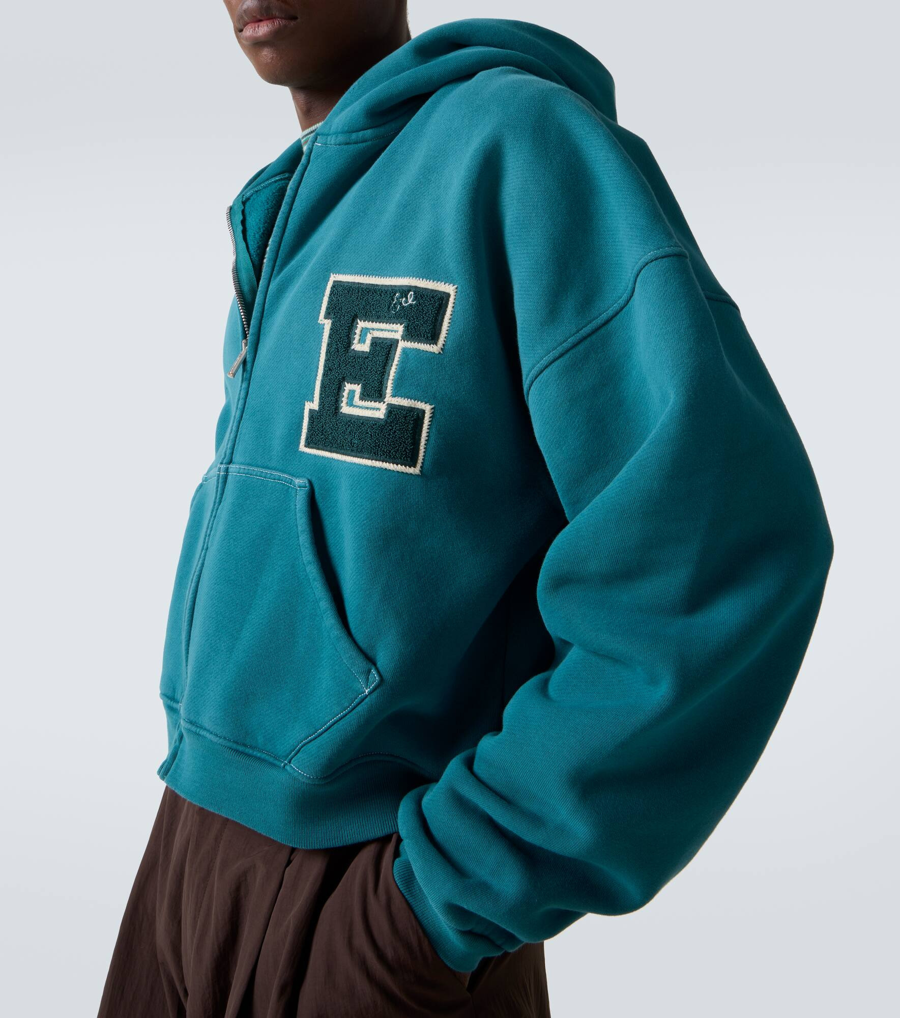 Hooded cotton fleece zip-up sweatshirt - 5