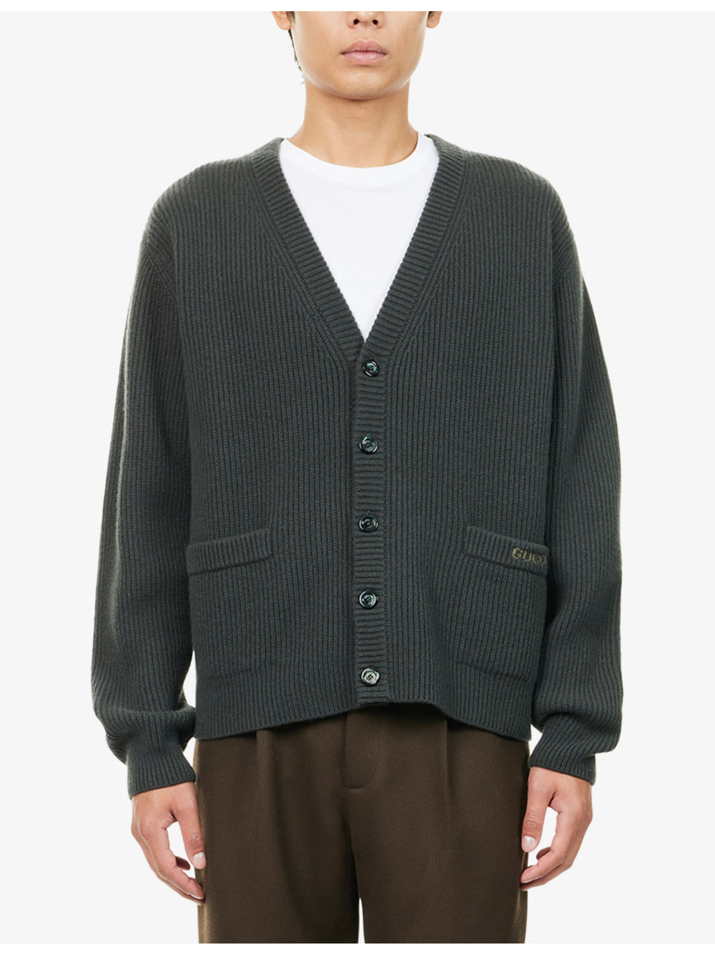 Knitted-Logo V-Neck Wool-Cashmere Blend Cardigan - 3