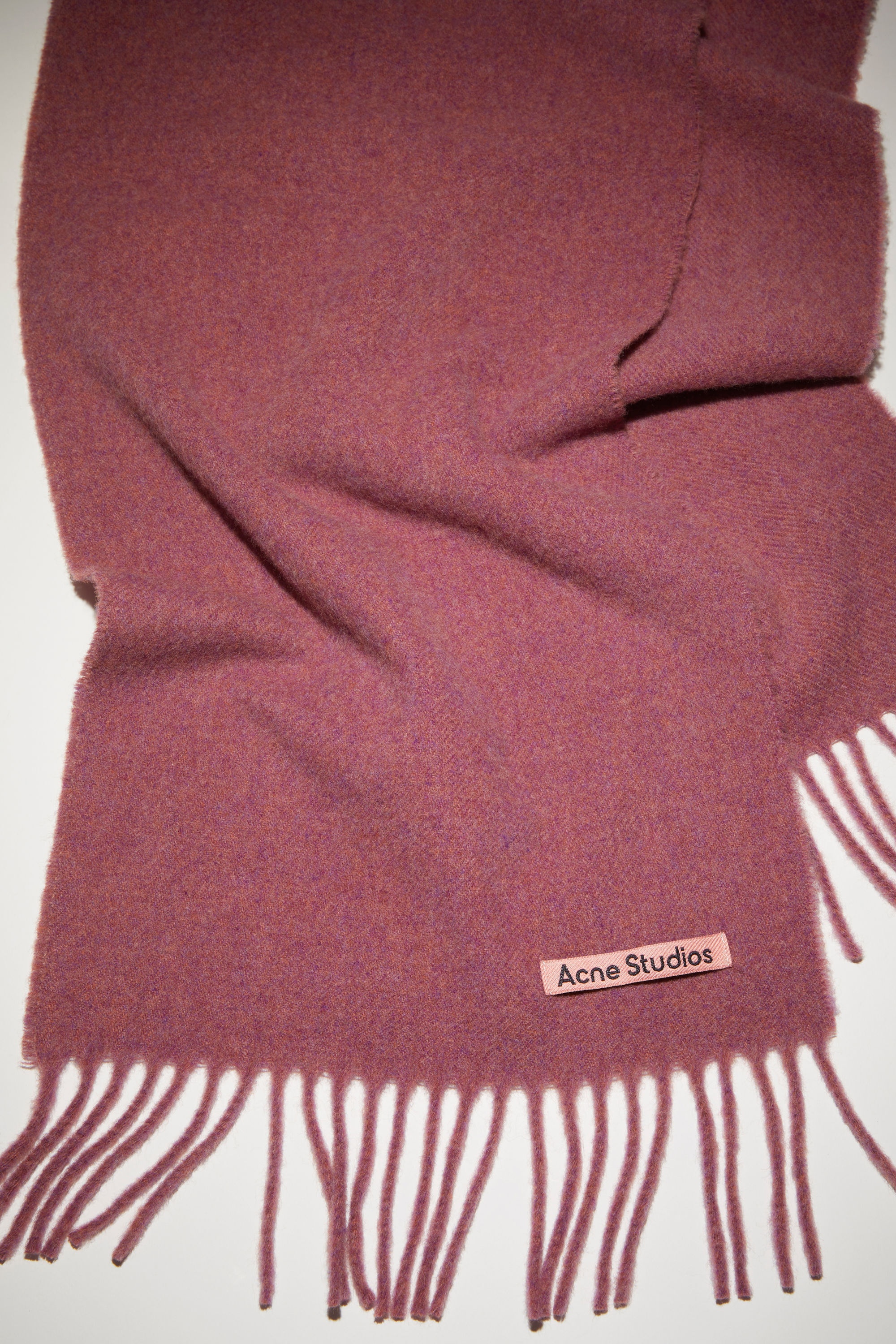 Fringe wool scarf - skinny - Dark pink melange - 4