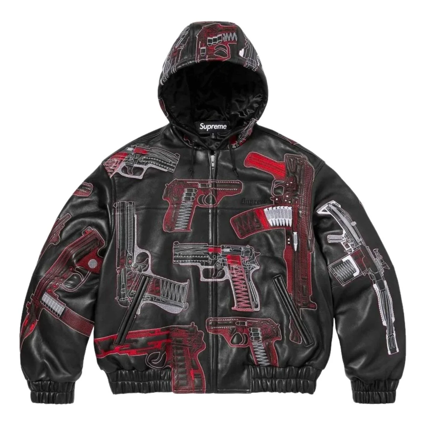 Supreme SS26 Guns Embroidered Hooded Leather Jacket 'Black' SUP-SS26-050-BLK - 1