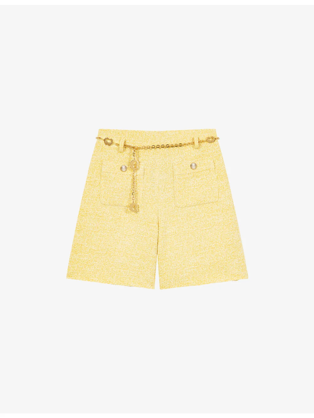 Chain-Belt Side-Pocket Tweed Shorts - 1