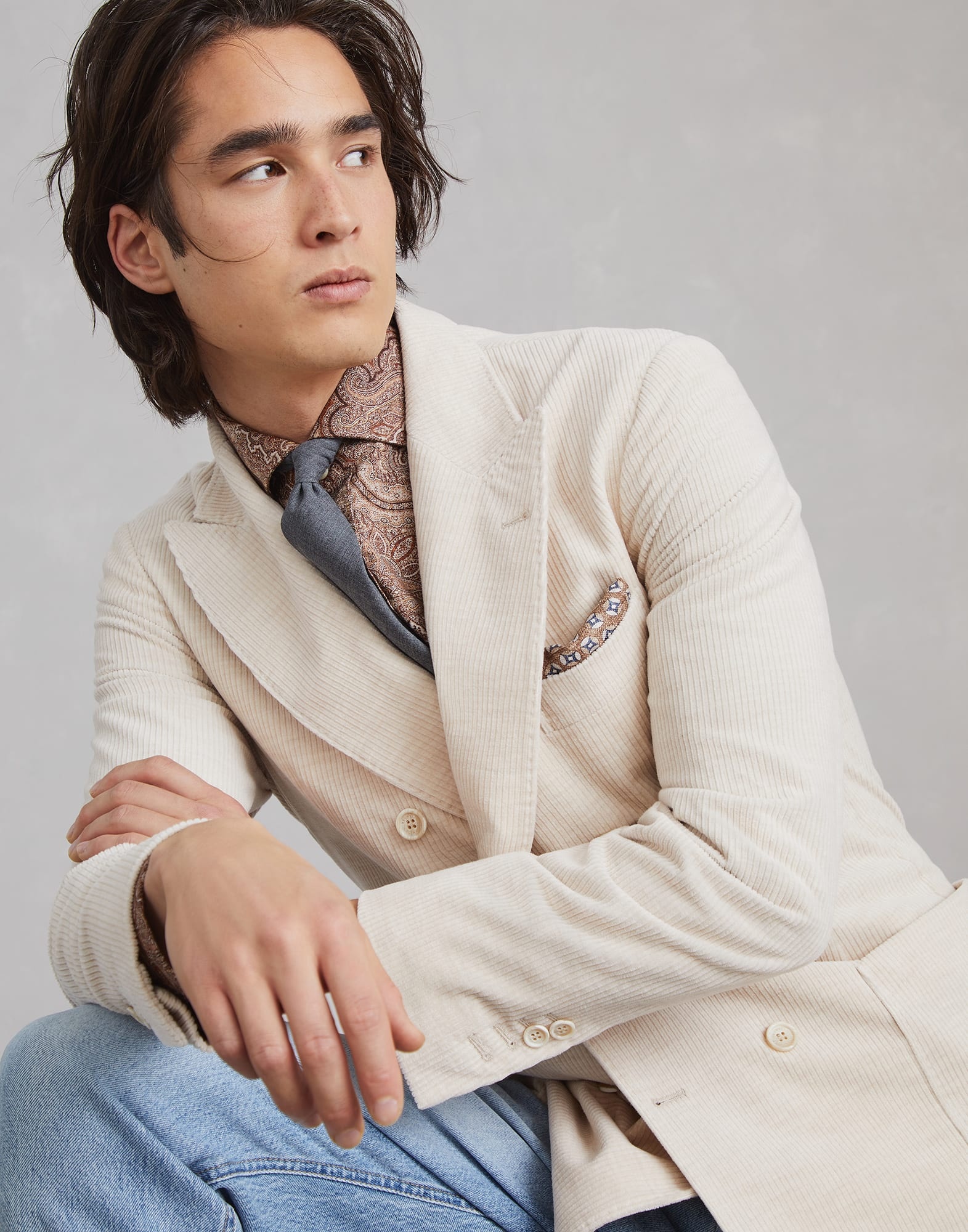 Cotton and cashmere mélange corduroy one-and-a-half breasted deconstructed blazer with patch pockets - 4