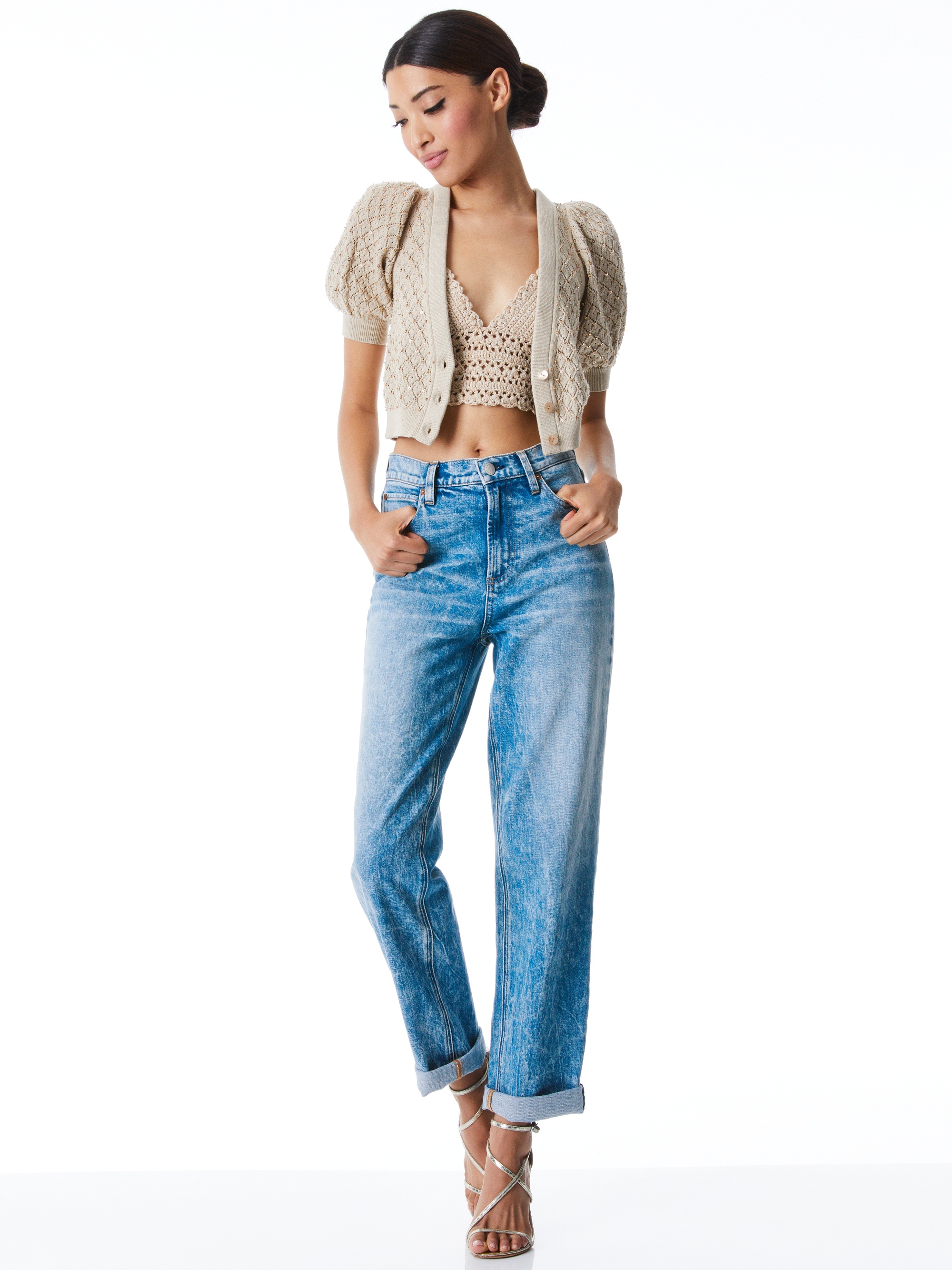 ROMI EMBELLISHED PUFF SLEEVE CARDIGAN - 5