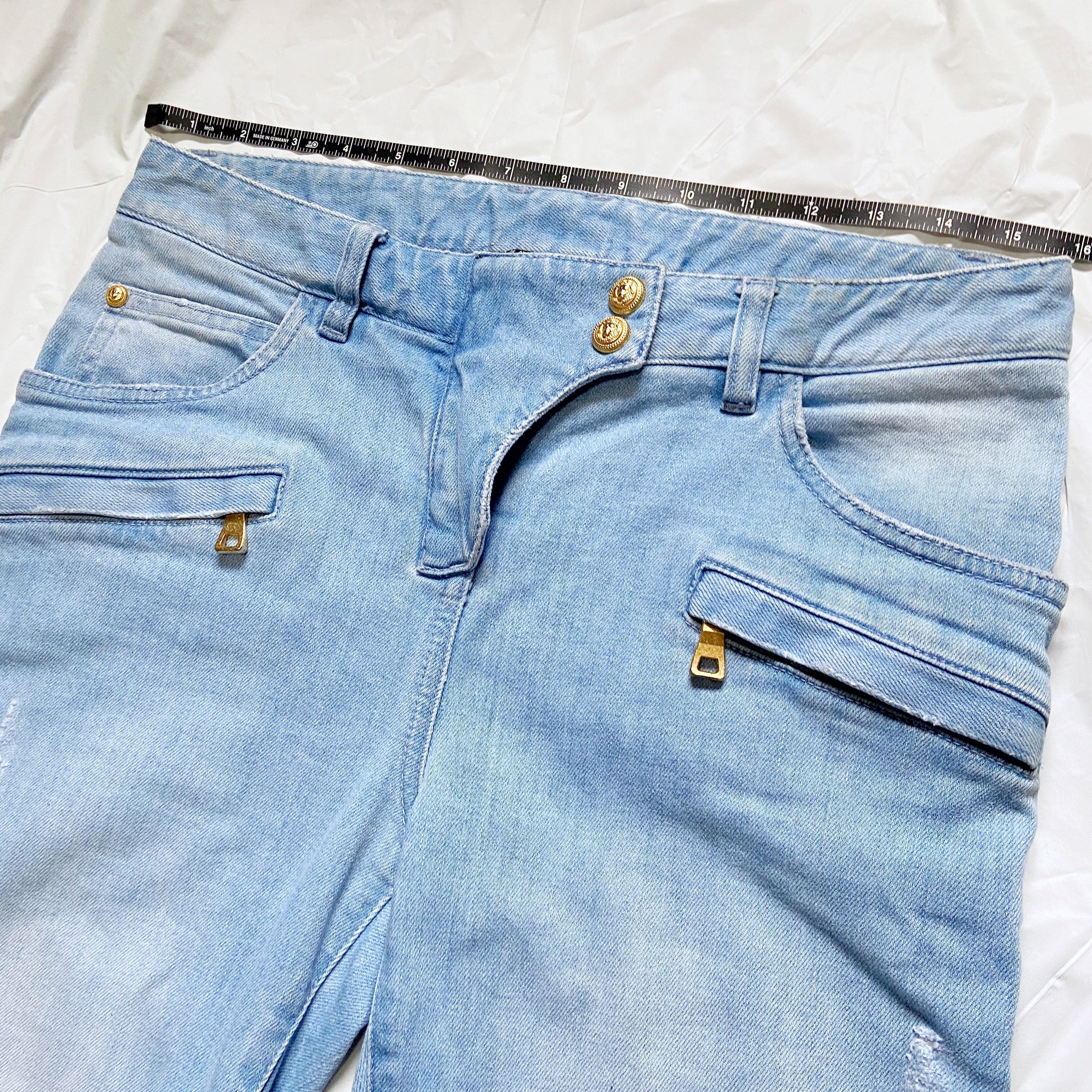 zOthers - Balmain Spring 2009 Decarnin era distressed light blue gold zipper jeans - 7