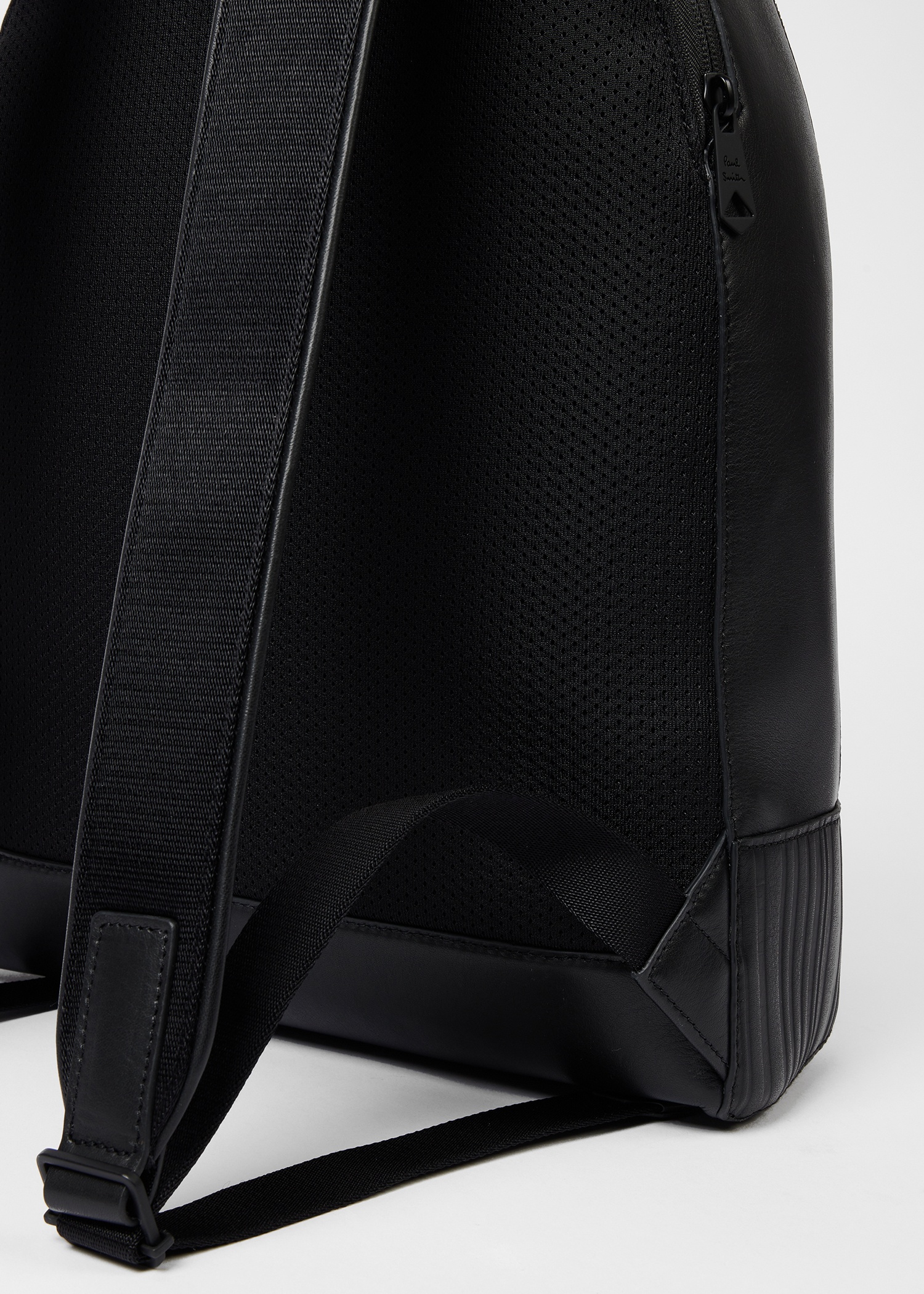 Black Textured Stripe Leather Backpack - 5