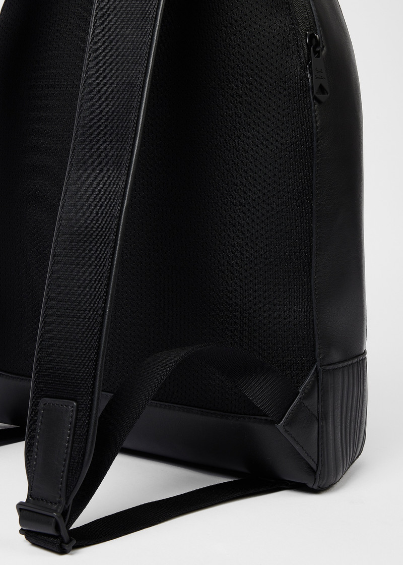 Black Textured Stripe Leather Backpack 5