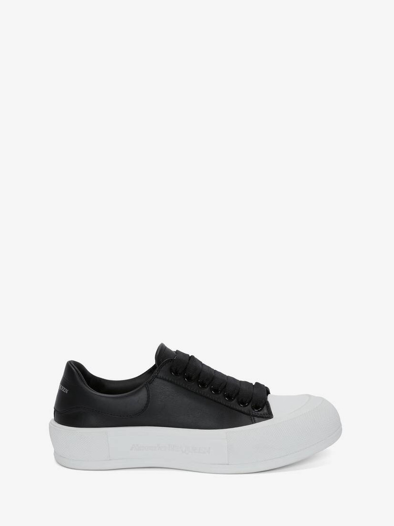 Women's Deck Lace Up Plimsoll in Black - 1