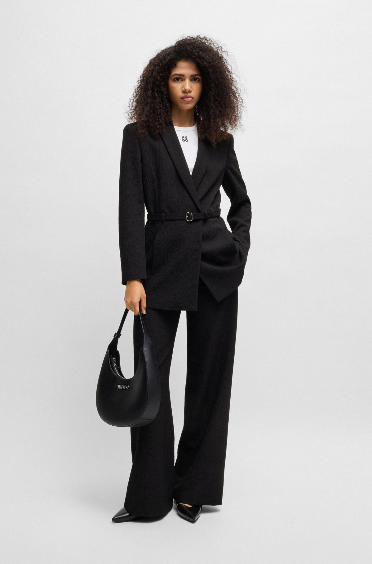 REGULAR-FIT BLAZER IN SEERSUCKER WITH BUCKLED BELT - 3