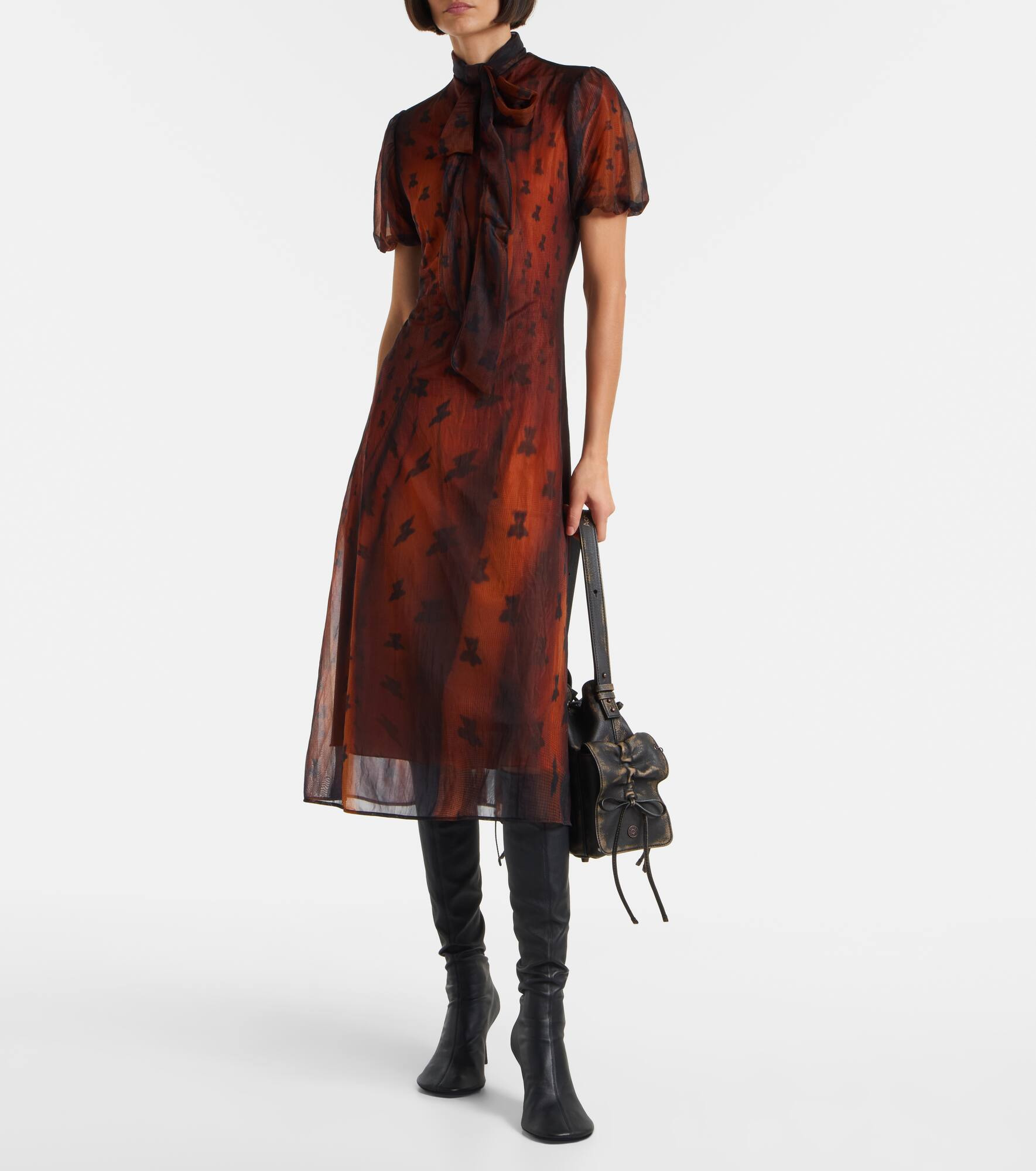 Bow-detail printed sheer midi dress - 2