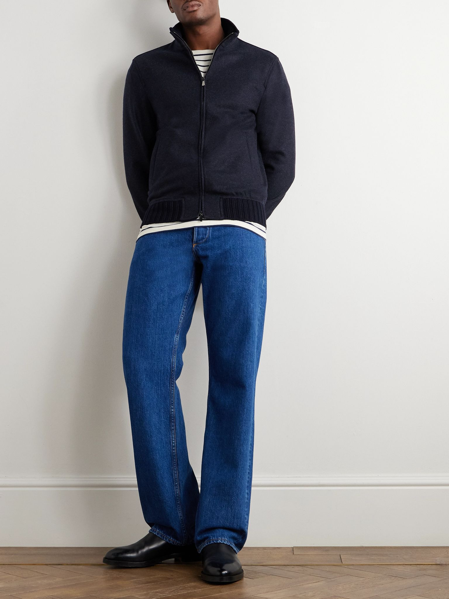 Cashmere-Blend Felt Bomber Jacket Navy - 2