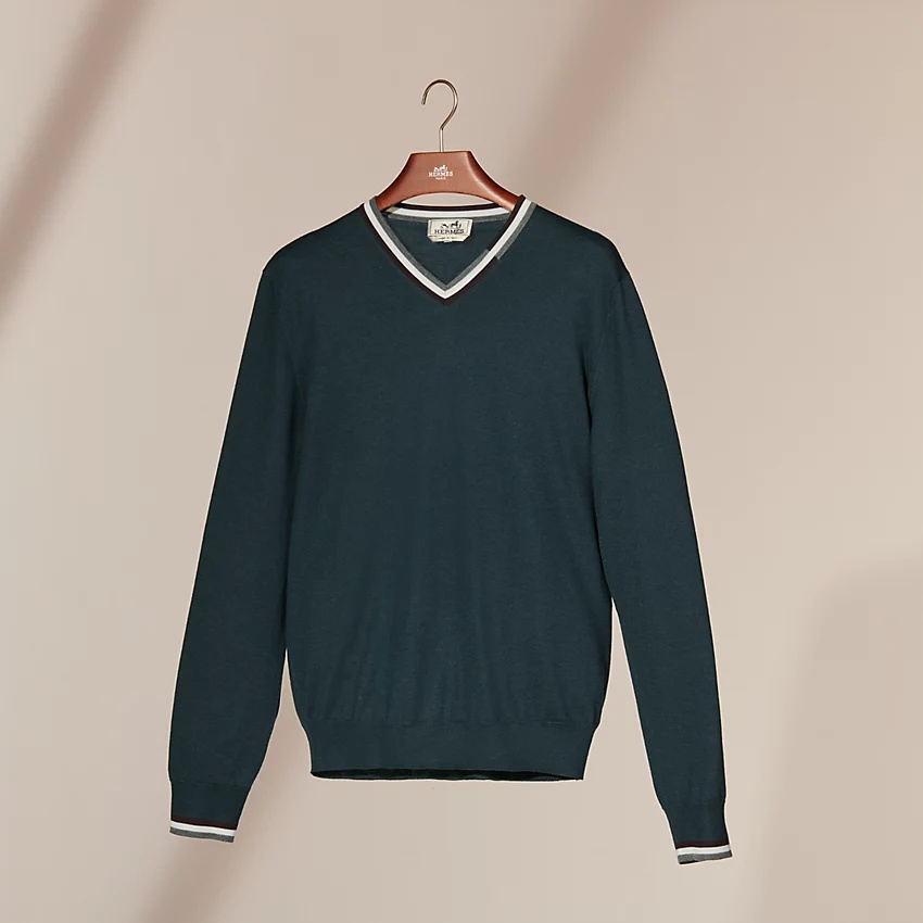 "Rayures interrompues" V-neck sweater - 4