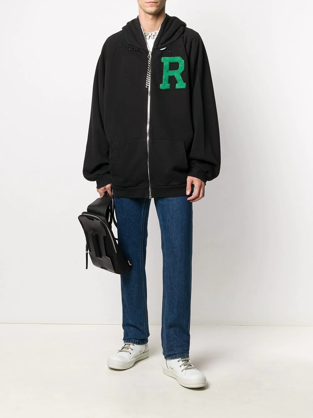 logo patch oversized zip-up hoodie - 2