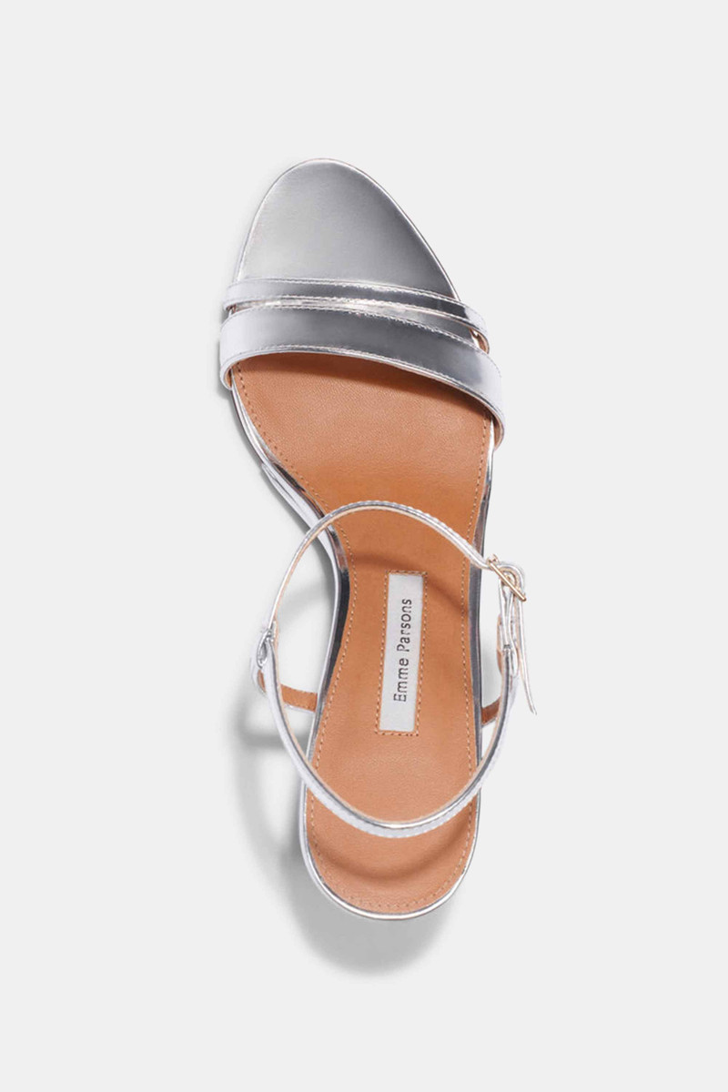 Emme Parsons SIMPLE BLOCK HEEL IN MIRRORED SILVER METALLIC — ARCHIVE SAMPLE; FINAL SALE outlook
