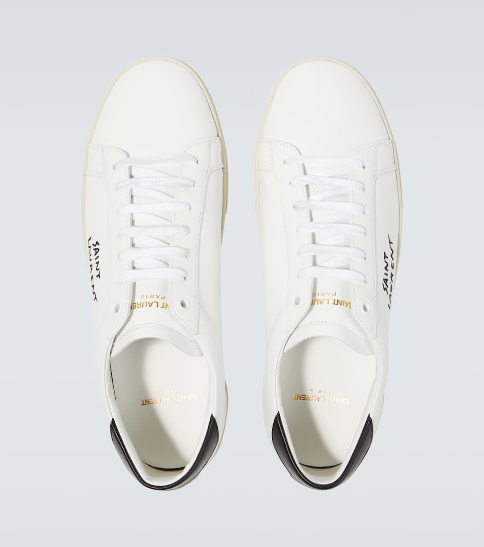 Logo embroidered leather sneakers - 4