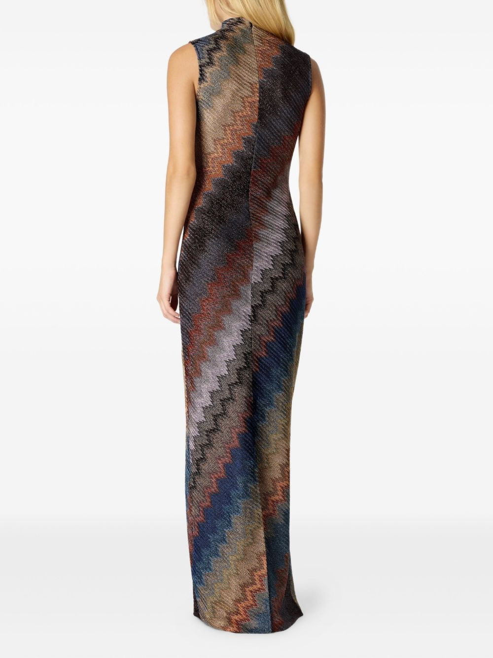 zigzag-pattern high-neck maxi dress - 3