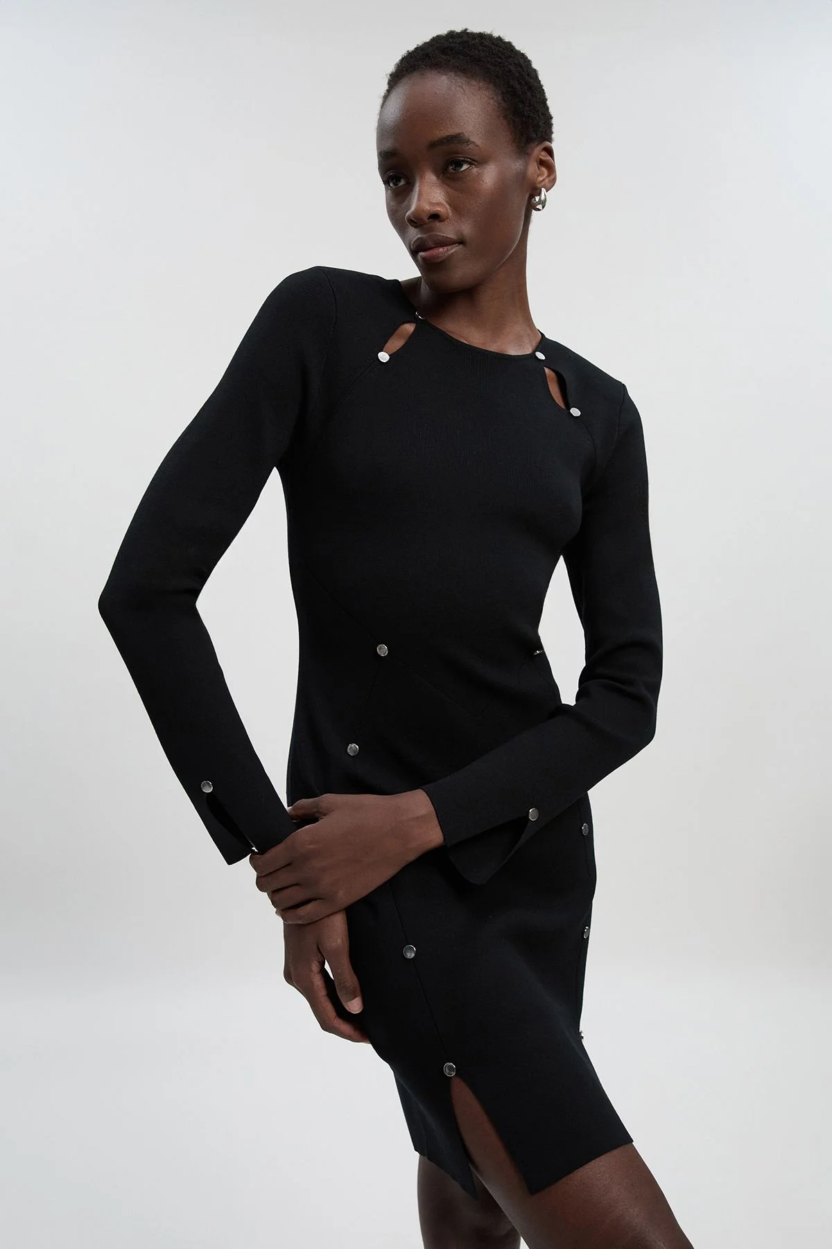 Tall Viscose Blend Stud Keyhole Detail Knit Mini Dress - 1