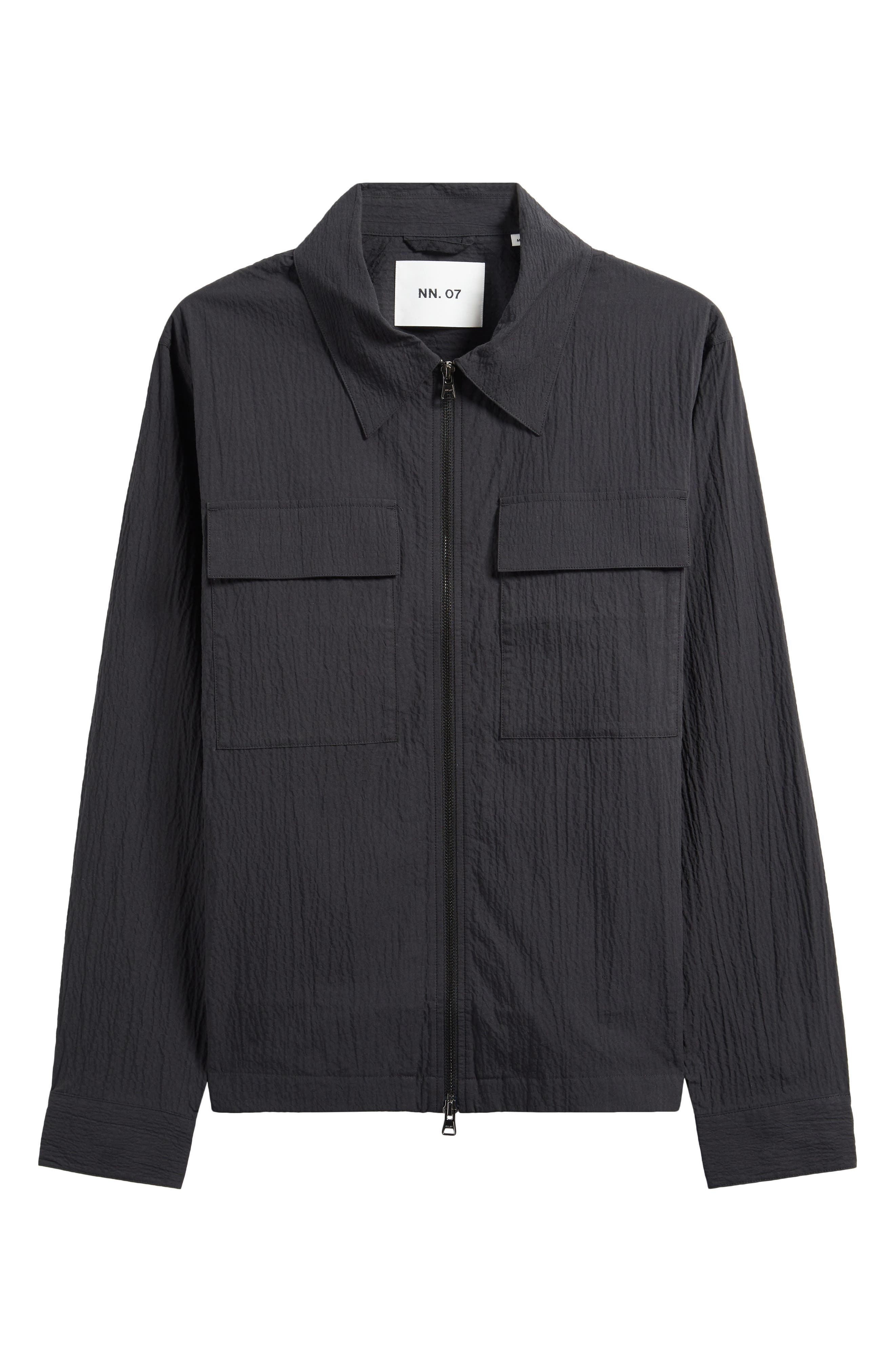 NN07 Alban 5721 Cotton Seersucker Zip-Up Shirt Jacket in Black at Nordstrom - 6