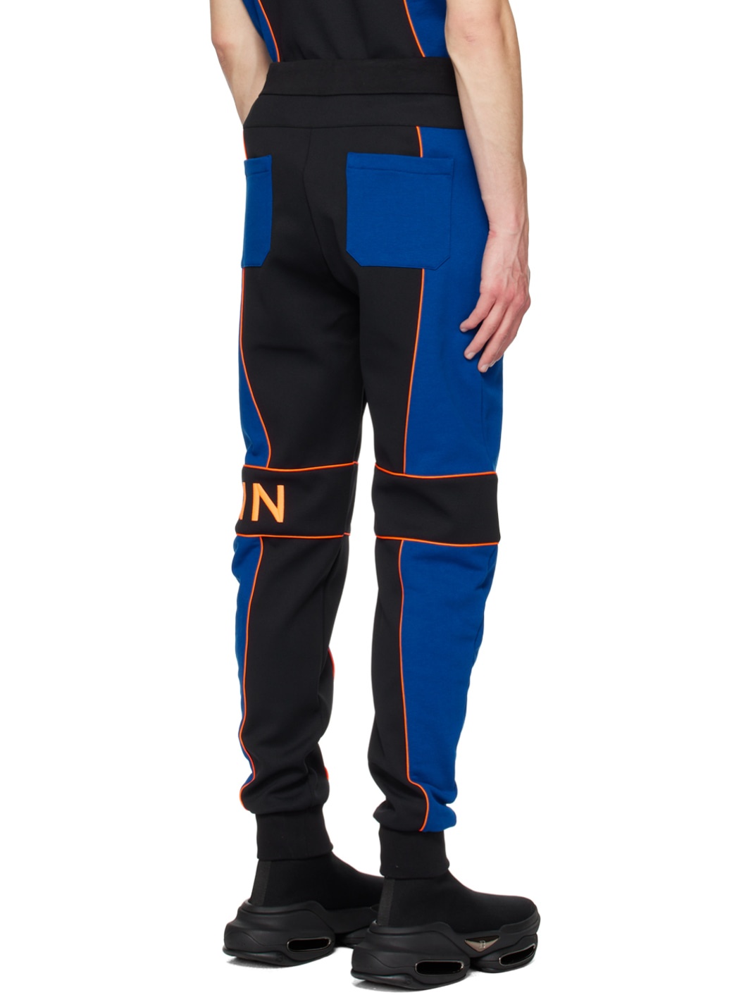 Black & Blue Paneled Joggers - 3