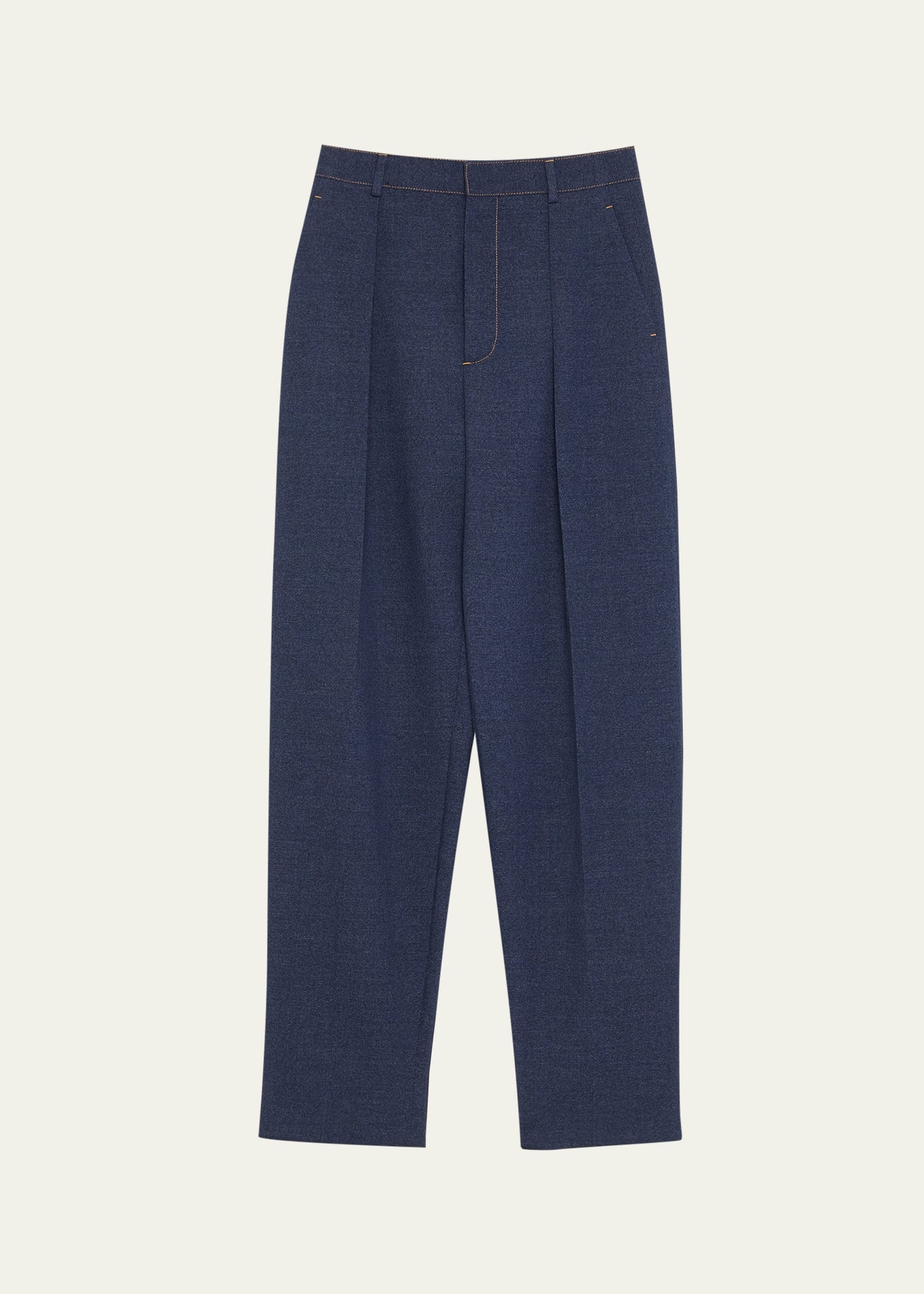 Melange Wool Drill Pleated Tapered-Leg Trousers - 1