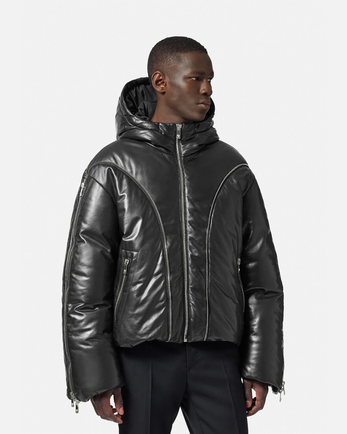 Leather Zip Puffer Jacket - 3