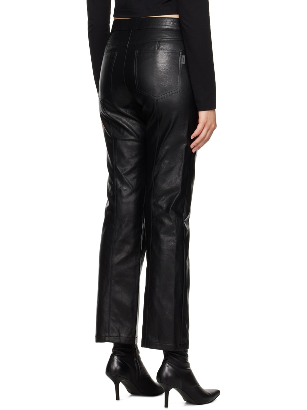Black Darted Faux-Leather Trousers - 3