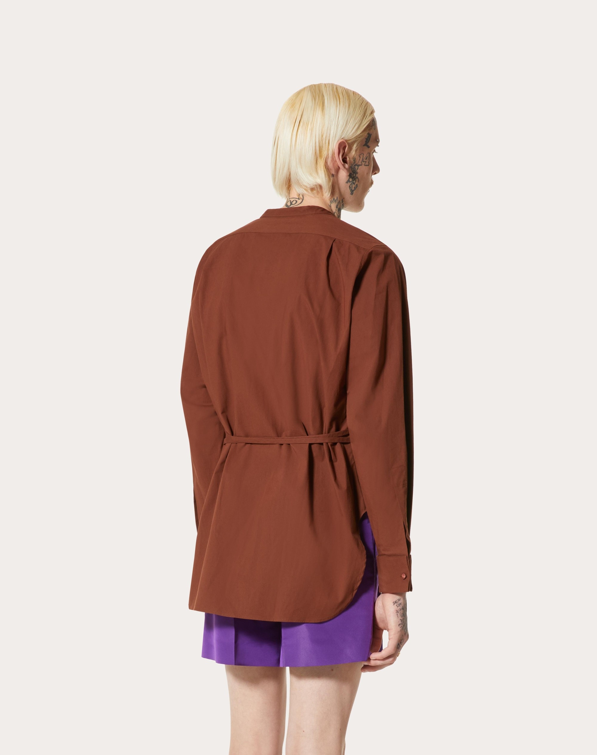 COTTON POPLIN SHIRT WITH WASHED SILK PLASTRON - 4